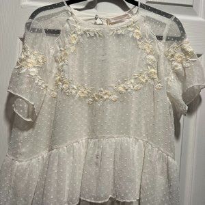 Zara Trafaluc White Embroidered Top